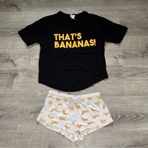 PREOWNED FOREVER 21 THATS BANANAS 2PC PJ SET SHORTS TEE XS
